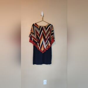 Enfocus Woman dress with sheer multicolored poncho.